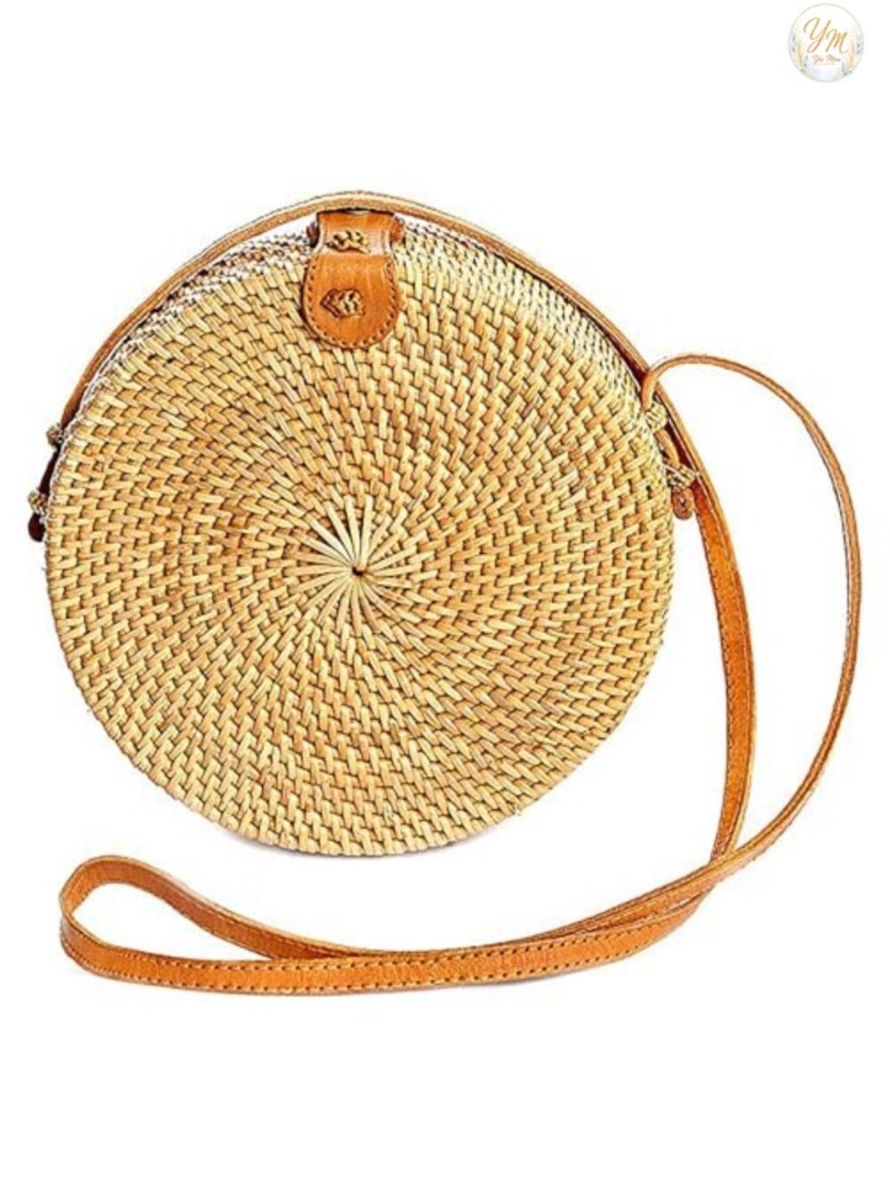 Handmade Rattan Wicker Crossbody Bag - Straw Purse Beach Vacation Circle Basket